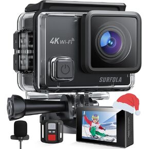 Action Camera 4K 30fps, Waterproof Underwater Camera for Snorkeling, 20MP WiFi EIS Camera for Vlogging, External Mic, 2 Rechargeable Batteries