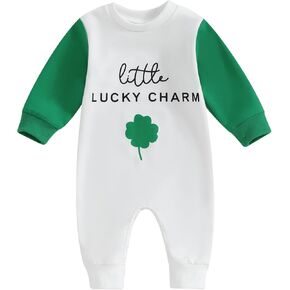 St. Patrick 's Day Outfit Infant Baby Boy Lucky Clover Long Sleeve Romper Jumpsuit Clothes