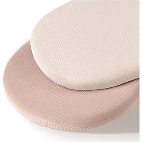 Muslin Bassinet Sheets for Baby Neutral, Soft Breathable Cotton Fitted Sheets for Oval, Rectangle, Hourglass Bassinet Mattress/Pad - 2 Pack