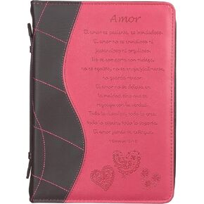Christian Art Gifts Funda Biblia Amor 1 Corinthians 13:4-8, Rosa Cuero de Imitacion, Medio
