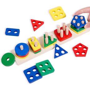 Sorting Stacking Wooden Montessori Toys for Kids, Shape Color Learning for Toddlers 1 2 3+ Years Old, Preschool, Early Learning, Educational Puzzles, Baby Gifts for Boys and Girls
