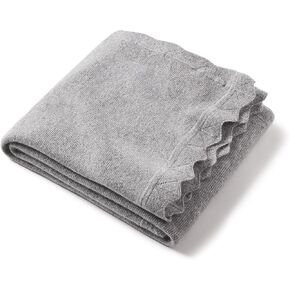 State Cashmere Luxe Scalloped Hem Lightweight Throw Blanket 100% Pure Cashmere Ultra Soft Accent Blanket for Couch, Sofa, & Bed (Undyed White, 40"x30")