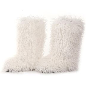 Women's faux Fur Boot Winter Furry Knee-high Boot Fluffy Long Snow Boots Fashion Non-slip Warm Flat Shoes