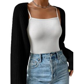 Women's Bolero Shrug Sweater Long Sleeve Y2K Cropped Top Cardigan Sweater Open Front Knit Fall Winter