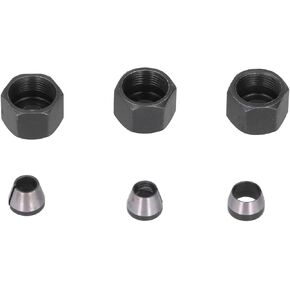 6Pcs Carbon Steel Router Collet Adapter 6mm 6.35mm 8mm Router Chuck Set with Nut for Trimmer