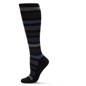 MeMoi Unisex Black Multi Striped Cotton Blend 15-20mmHg Graduated Compression Socks Black-Pink 9-11