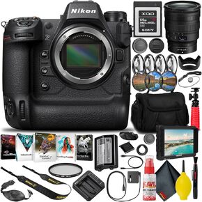 Nikon Z9 FX-Format Mirrorless Camera Body (1669) + 24-70mm f/2.8 S Lens + 64GB XQD Memory Card + 7" HD Monitor + Editing Software + Camera Bag + Pro Filter Kit + 12" Tripod (Renewed)