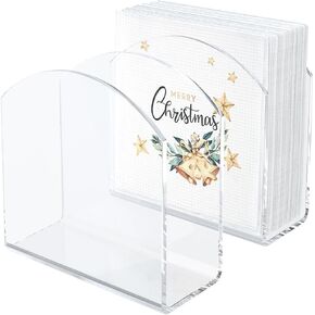 SILUT 2 Pack Napkin Holder for Table, Acrylic Napkins Holder, Napkin Dispenser for Kitchen Table, Cocktail Napkin Holder for Bar, Banquet, Restaurant, Freestanding Napkins Holder - White