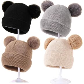 4 Pieces Winter Baby Warm Knitted Ski Hats with Pompom for Chidren Infant Toddler Beanie Hat 0-3 Years