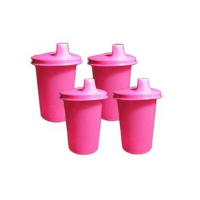 Tupperware Set 4 Pink Kids Bell Tumblers with Pink Sipper Sippy Seals