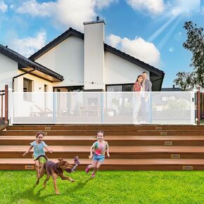 Retractable Baby Gates Dog Gate - 200" Extra Wide Expandable Child Safety Gate, 37" Tall Toddler Pet Mesh Gate with Reinforced Strips for Doorways, Stairs, Hallways, Outdoor & Indoor Large Openings