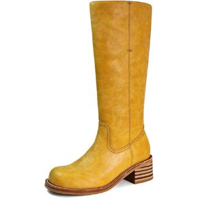 Women's Knee High Boots Square Toe Chunky Block Heel Long Boots for Women Comfortable Low Heel Womens Boots