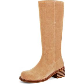 Women's Knee High Boots Square Toe Chunky Block Heel Long Boots for Women Comfortable Low Heel Womens Boots