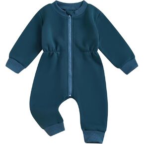 ZAXARRA Baby Fleece Jumpsuit Romper Baby Girl Zipper Full Length Jumpsuit Baby Sweater Jumpsuit Fall Winter Clothes