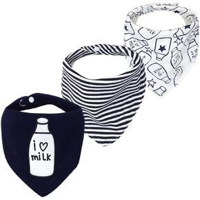 Baby Dribble Bib, Toddler Bandana Bib 3 Packs Super Absorbent Cotton Feeding Bibs