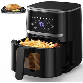 5.0 Qt Air Fryer Oven, Nonstick Cooker with Recipes, Oil Free, Electric Hot Air Fryer, Black
