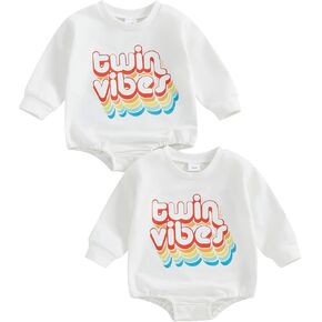GOOCHEER Newborn Baby Boy Girl Twins Matching Outfits Crewneck Sweatshirt Bubble Romper Bodysuit Fall Winter Clothes Set