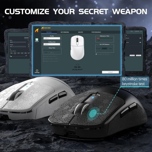 Attack Shark R6 Lightweight Wireless Gaming Mouse,PAW 3950Max Sensor Computer Mouse with Nordic 52480,8KHz Polling,42K DPl,OMRON Optaicl Switch,USB-C Charging,7 Programmable Buttons(Black & Sticker) in Saudi Arabia