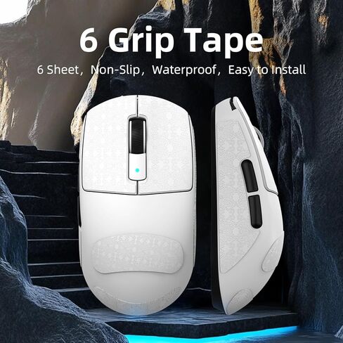 ماوس ألعاب لاسلكي خفيف الوزن من Attack Shark R6، فأرة كمبيوتر بمستشعر PAW 3950Max مع استقصاء شمالي 52480،8 كيلو هرتز، 42K DPl، مفتاح OMRON Optaicl، شحن USB-C، 7 أزرار قابلة للبرمجة (أسود وملصق) in Kuwait