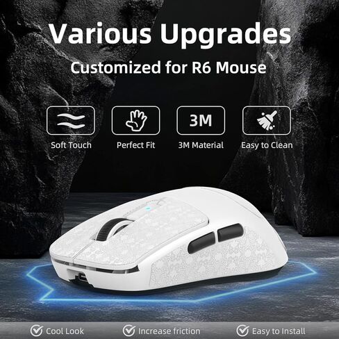 ماوس ألعاب لاسلكي خفيف الوزن من Attack Shark R6، فأرة كمبيوتر بمستشعر PAW 3950Max مع استقصاء شمالي 52480،8 كيلو هرتز، 42K DPl، مفتاح OMRON Optaicl، شحن USB-C، 7 أزرار قابلة للبرمجة (أسود وملصق) in Kuwait