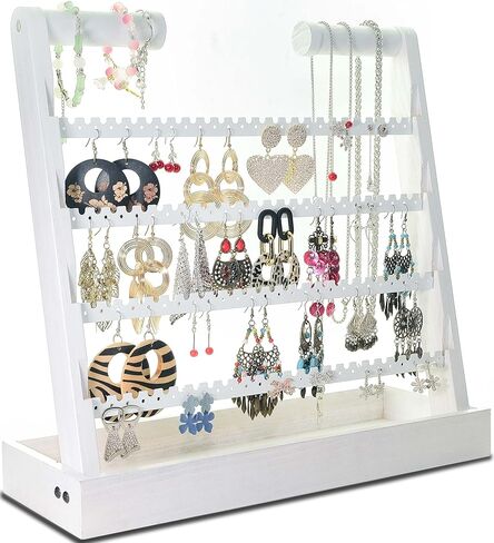 منظم القرط والمجوهرات، رف حامل القرط الخشبي الريفي، أقراط مسمارية وحوامل أقراط حلقية، منظم حامل المجوهرات مع 212 فتحة شجرة قرط هدايا للنساء (عتيق) in Kuwait