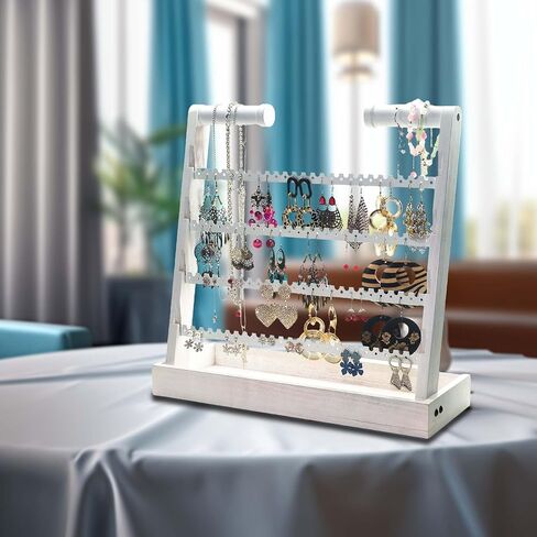 منظم القرط والمجوهرات، رف حامل القرط الخشبي الريفي، أقراط مسمارية وحوامل أقراط حلقية، منظم حامل المجوهرات مع 212 فتحة شجرة قرط هدايا للنساء (عتيق) in Kuwait