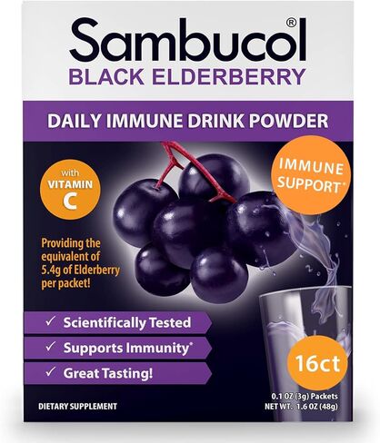 Sambucol Black Elderberry Drink Powder - Daily Immune Black Elderberry Powder with Vitamin C, Vegan Friendly, Sugar Free, Delicious Berry Taste - 30 Count in Saudi Arabia