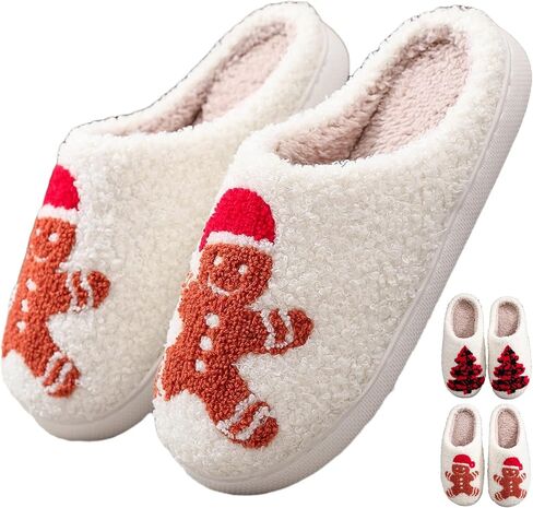 Christmas Slippers Gingerbread Man Fuzzy Slippers for Womens Men Winter Warm House Couple Slippers Shoes Cozy Indoor Home Slippers Bedroom House Slippers in Saudi Arabia