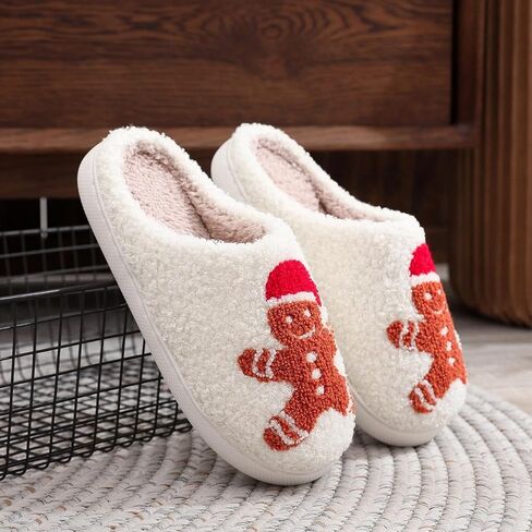 Christmas Slippers Gingerbread Man Fuzzy Slippers for Womens Men Winter Warm House Couple Slippers Shoes Cozy Indoor Home Slippers Bedroom House Slippers in Saudi Arabia