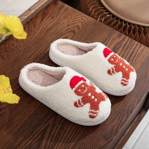 Christmas Slippers Gingerbread Man Fuzzy Slippers for Womens Men Winter Warm House Couple Slippers Shoes Cozy Indoor Home Slippers Bedroom House Slippers in Saudi Arabia