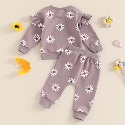 Toddler Girl Winter Clothes Ruffle Long Sleeve Daisy Sweatshirt Drawstring Waist Pants Cute Baby Infant Girl Clothes in Saudi Arabia
