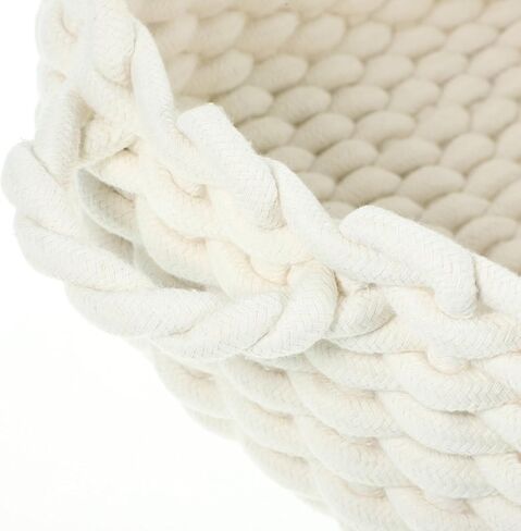 Zerodeko Hamper Sundries Organizer Cotton Rope Storage Basket Small Woven Basket Storage Bins Decorative Woven Basket with Handles Cube Storage Organizer for Nursery Towel White in Saudi Arabia