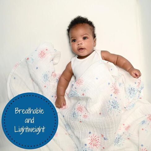 LollyBanks Baby Blanket, 100% Cotton Muslin Swaddle Blanket, Soft Baby Girl Blanket 47 x 47 Inches, Nursery Swaddling Blankets for Girls, Baby Essentials, Registry (Daisy Print) in Kuwait