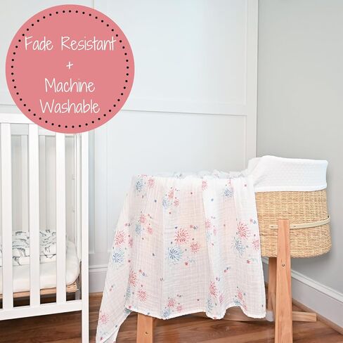 LollyBanks Baby Blanket, 100% Cotton Muslin Swaddle Blanket, Soft Baby Girl Blanket 47 x 47 Inches, Nursery Swaddling Blankets for Girls, Baby Essentials, Registry (Daisy Print) in Kuwait