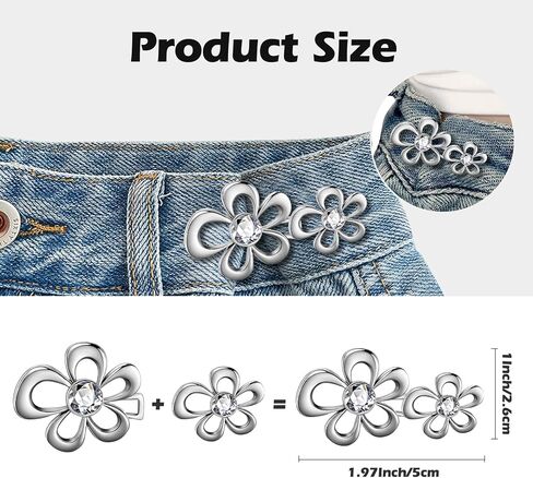 6 Sets Pant Waist Tightener, Jeans Buttons for Loose Jeans, Adjustable & Detachable Crystal Pants Clips for Waist, No Sew Button for Jeans to Make Smaller, Silver Gold Black in Saudi Arabia