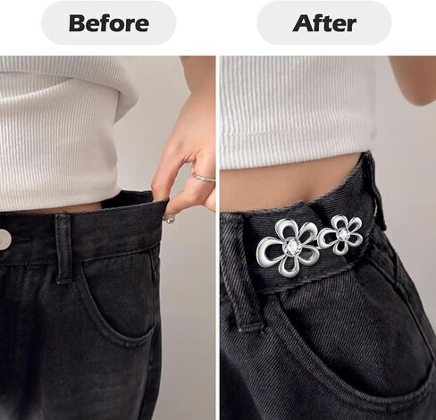 6 Sets Pant Waist Tightener, Jeans Buttons for Loose Jeans, Adjustable & Detachable Crystal Pants Clips for Waist, No Sew Button for Jeans to Make Smaller, Silver Gold Black in Saudi Arabia