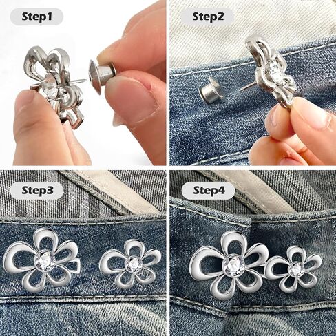 6 Sets Pant Waist Tightener, Jeans Buttons for Loose Jeans, Adjustable & Detachable Crystal Pants Clips for Waist, No Sew Button for Jeans to Make Smaller, Silver Gold Black in Saudi Arabia