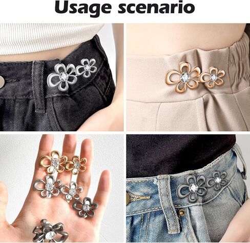6 Sets Pant Waist Tightener, Jeans Buttons for Loose Jeans, Adjustable & Detachable Crystal Pants Clips for Waist, No Sew Button for Jeans to Make Smaller, Silver Gold Black in Saudi Arabia