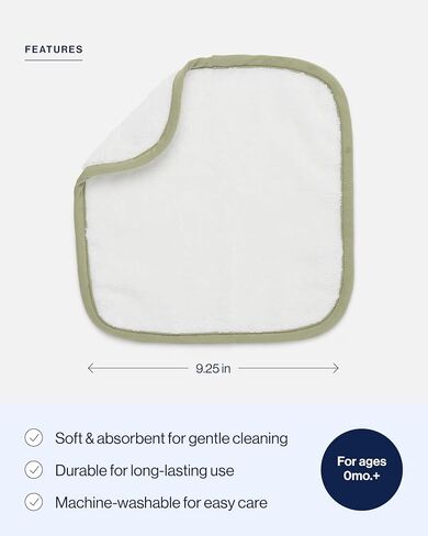 Lalo Baby Washcloths 3-Pack - 100% Organic Cotton, Soft & Absorbent, Gentle on Sensitive Skin, Machine Washable Soft Kids Washcloths - Sage in Kuwait