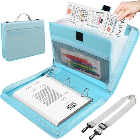 مجلد بسحاب من KTRIO، منظم مجلد ذو 3 حلقات مقاس 2.5 بوصة مع سحاب، مجلد مدرسي مع حزام كتف، مجلد محفظة، مجلد بسحاب مع حزام بمقبض وجيبين، وردي in Kuwait