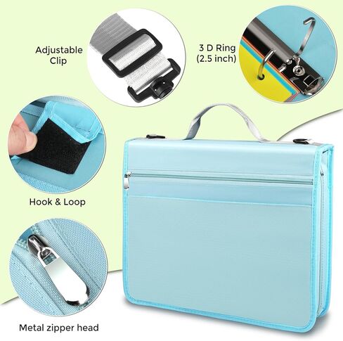 مجلد بسحاب من KTRIO، منظم مجلد ذو 3 حلقات مقاس 2.5 بوصة مع سحاب، مجلد مدرسي مع حزام كتف، مجلد محفظة، مجلد بسحاب مع حزام بمقبض وجيبين، وردي in Kuwait