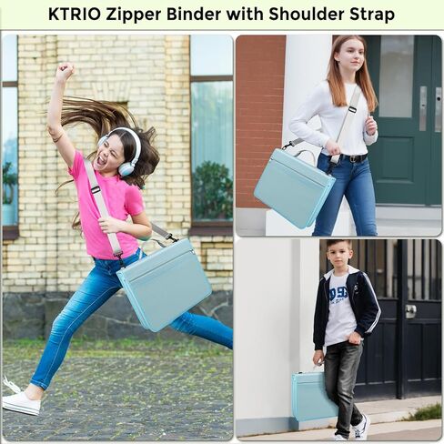 مجلد بسحاب من KTRIO، منظم مجلد ذو 3 حلقات مقاس 2.5 بوصة مع سحاب، مجلد مدرسي مع حزام كتف، مجلد محفظة، مجلد بسحاب مع حزام بمقبض وجيبين، وردي in Kuwait