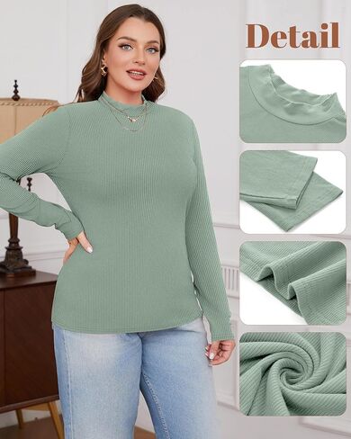 Riyiper 3 Pack Women's Plus Size Mock Turtleneck Tops, Long Sleeve Slim Fit Ribbed T-Shirts Pullover Sweater Basic Layer Top in Saudi Arabia