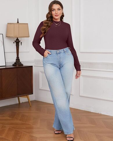 Riyiper 3 Pack Women's Plus Size Mock Turtleneck Tops, Long Sleeve Slim Fit Ribbed T-Shirts Pullover Sweater Basic Layer Top in Saudi Arabia