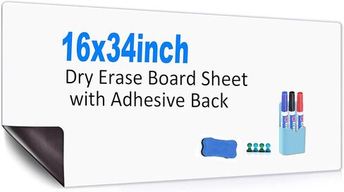 لوح أبيض للمسح الجاف مع ظهر لاصق، لوح أبيض ذاتي اللصق مقاس 12 × 18 بوصة للجدار والثلاجة والزجاج وسبورة بيضاء مغناطيسية قابلة للقطع للمكتب والمنزل والمدرسة مع علامات وممحاة ومغناطيس in Kuwait