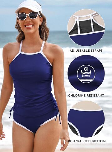 Aleumdr 2 Piece Tankini Swimsuits for Women Tummy Control Bathing Suit Halter Tankini Tops with High Waisted Shorts in Kuwait