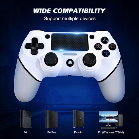 EasEasy Wireless Controller Compatible for PS4, Dual Vibration P4 Controller with 1000mAh Battery & 6-axis Gyro Sensor for P4/Pro/Slim/PC Remote Controller with Cute Thumb Grip Caps in Saudi Arabia