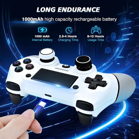 EasEasy Wireless Controller Compatible for PS4, Dual Vibration P4 Controller with 1000mAh Battery & 6-axis Gyro Sensor for P4/Pro/Slim/PC Remote Controller with Cute Thumb Grip Caps in Saudi Arabia