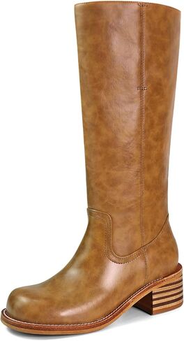 Women's Knee High Boots Square Toe Chunky Block Heel Long Boots for Women Comfortable Low Heel Womens Boots in Saudi Arabia