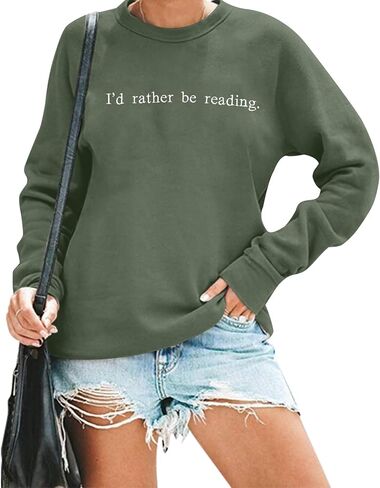 DUTUT Bookworm Embroidered Sweatshirt for Women: I'd Rather Be Reading Sweatshirts Long Sleeves Top Reading Lover Gift in Kuwait